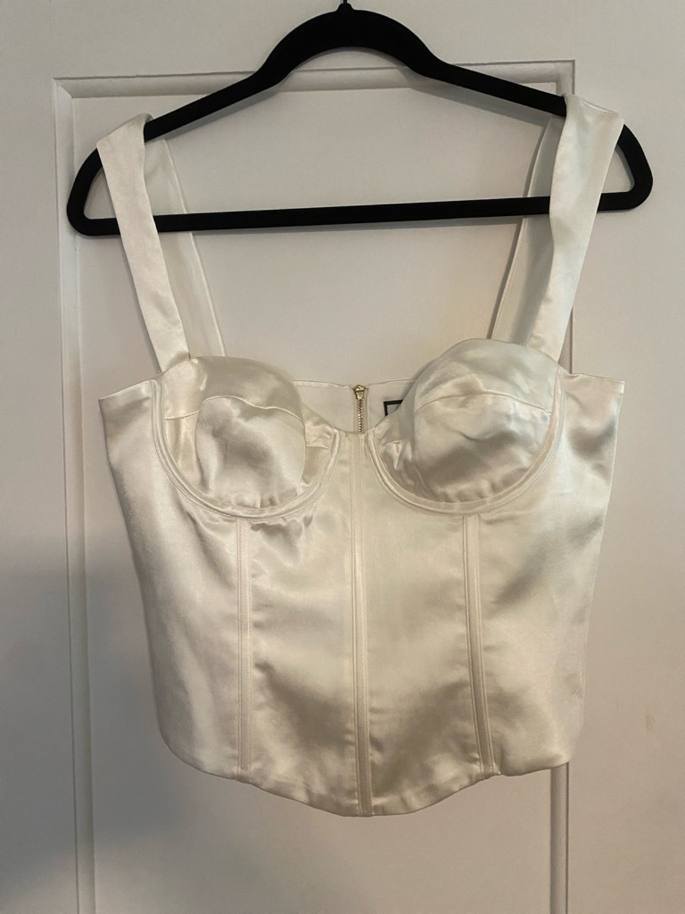 White Satin Bustier Crop Top with Wide Straps